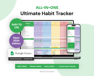 Ultimate Habits Tracker + Yearly Goals Tracker, Google Sheets Template